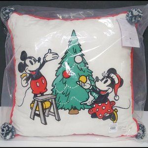 NEW RARE Pottery Barn Disney Kids Mickey + Minnie Mouse Christmas Pillow 16" Sq